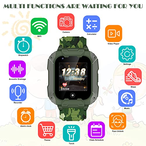 cjc Kids Smart Watch, 4G Kid Smartwatch with GPS Tracker and Calling, SOS Kids Cell Phone Watch, 3-15 Years Boys Girls Christmas Birthday Gifts (Green T28)