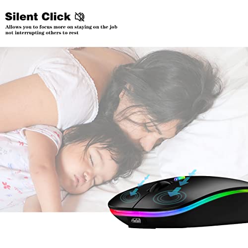 Wireless Bluetooth Mouse,LED Rechargeable Slim Silent Laptop Mouse,Portable(BT5.2+USB Receiver)Dual Mode Computer Mice,Quick Precise Responsiveness Control Laptop,Desktop Computer,Tablet,phone.(Black)