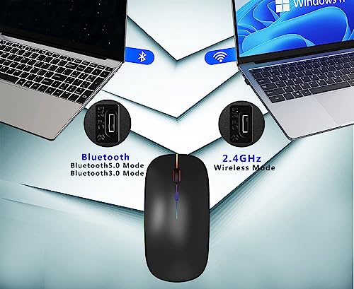 Wireless Bluetooth Mouse,LED Rechargeable Slim Silent Laptop Mouse,Portable(BT5.2+USB Receiver)Dual Mode Computer Mice,Quick Precise Responsiveness Control Laptop,Desktop Computer,Tablet,phone.(Black)