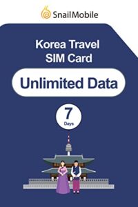 snailmobile sim card for korea - unlimited data/ 7 days,4g/3glte travel data(no message & call, unlocked phone)