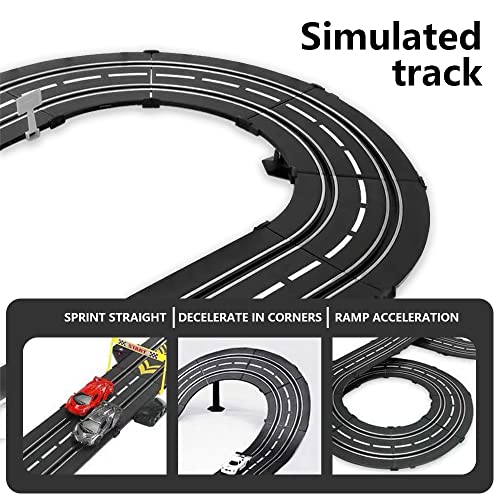 Fulercni 2 in 1 Slot Car Race Car Track Sets,Electric/Hand Shake Two Modes Racing Tracks,4 1:43 Slot Cars and 2 Electric Controllers and 2 Hand Shake Controllers Set, Gift Toys for Children Age 6-12