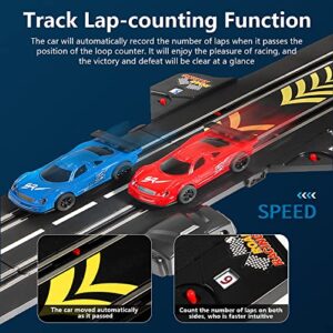 Fulercni 2 in 1 Slot Car Race Car Track Sets,Electric/Hand Shake Two Modes Racing Tracks,4 1:43 Slot Cars and 2 Electric Controllers and 2 Hand Shake Controllers Set, Gift Toys for Children Age 6-12