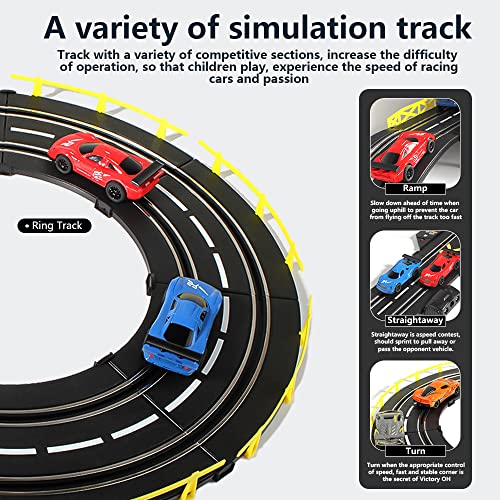 Fulercni 2 in 1 Slot Car Race Car Track Sets,Electric/Hand Shake Two Modes Racing Tracks,4 1:43 Slot Cars and 2 Electric Controllers and 2 Hand Shake Controllers Set, Gift Toys for Children Age 6-12