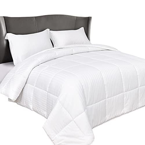 Elegant Comfort Premium Hotel Quality 1200 Thread Count 100% Egyptian Cotton, 3-Piece Stripe Down Alternative Cotton Comforter Set - Box Stitched - Duvet Insert with 4 Corner Tabs, Twin XL, White