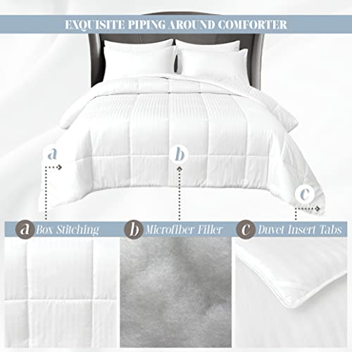 Elegant Comfort Premium Hotel Quality 1200 Thread Count 100% Egyptian Cotton, 3-Piece Stripe Down Alternative Cotton Comforter Set - Box Stitched - Duvet Insert with 4 Corner Tabs, Twin XL, White