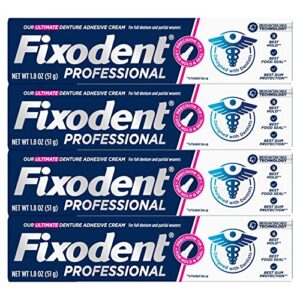 Fixodent Professional Ultimate Denture Adhesive Cream for Full and Partial Dentures, 1.8 oz, 4 Pack