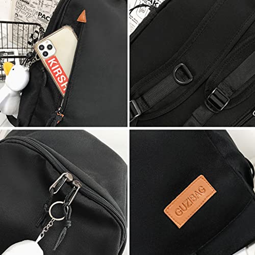 Verdancy Kawaii Backpack for Teen Girls Boys School College Travel Aesthetic Bookbag Schoolbag Daypack Casual Bag (Black)