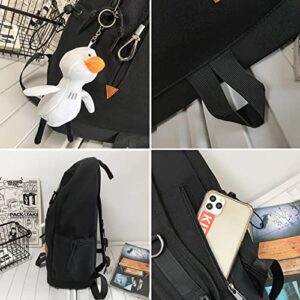 Verdancy Kawaii Backpack for Teen Girls Boys School College Travel Aesthetic Bookbag Schoolbag Daypack Casual Bag (Black)