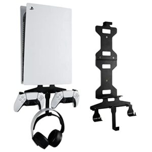 ps5 wall mount, wall bracket for playstation 5 (disc and digital edition) with detachable controller holder & headphone hanger, stealth mount for ps5, black