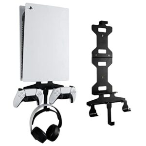 PS5 Wall Mount, Wall Bracket for Playstation 5 (Disc and Digital Edition) with Detachable Controller Holder & Headphone Hanger, Stealth Mount for PS5, Black