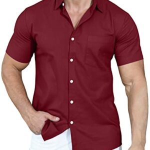 YTD Men's Casual Button Down Shirt Chambray Plain Short Sleeve Dress Shirt