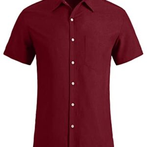 YTD Men's Casual Button Down Shirt Chambray Plain Short Sleeve Dress Shirt