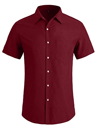 YTD Men's Casual Button Down Shirt Chambray Plain Short Sleeve Dress Shirt