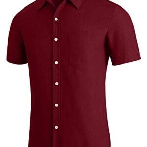 YTD Men's Casual Button Down Shirt Chambray Plain Short Sleeve Dress Shirt