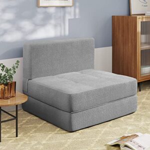 aiho folding sleeper sofa chair bed, memory foam floor couch , modern linen fabric removable cover, for living room/apartment/dorm/loft (light grey)