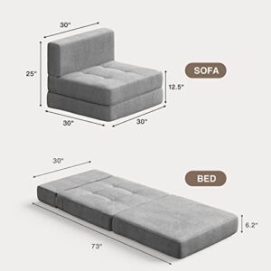 Aiho Folding Sleeper Sofa Chair Bed, Memory Foam Floor Couch , Modern Linen Fabric Removable Cover, for Living Room/Apartment/Dorm/Loft (Light Grey)