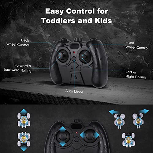 TERRAMUS Remote Control Car, 360°Rolling Kids Remote Control Car with Colorful Lights, Rechargeable Remote Control Car for Boys and Girls, Ideal Gift for 3 4 5 6 7 8+ Years Old