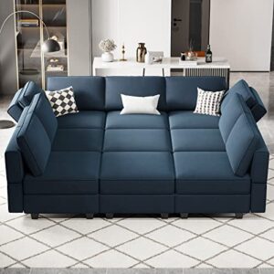 belffin modular sectional sofa with ottomans velvet reversible sleeper chaise bed storage seat blue…