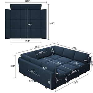 Belffin Modular Sectional Sofa with Ottomans Velvet Reversible Sleeper Chaise Bed Storage Seat Blue…