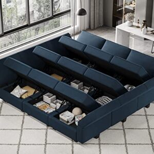 Belffin Modular Sectional Sofa with Ottomans Velvet Reversible Sleeper Chaise Bed Storage Seat Blue…