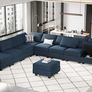 Belffin Modular Sectional Sofa with Ottomans Velvet Reversible Sleeper Chaise Bed Storage Seat Blue…