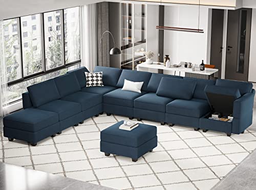 Belffin Modular Sectional Sofa with Ottomans Velvet Reversible Sleeper Chaise Bed Storage Seat Blue…