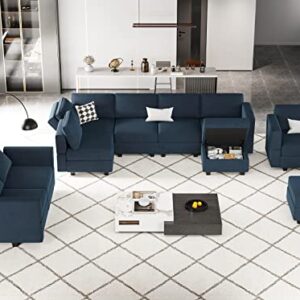 Belffin Modular Sectional Sofa with Ottomans Velvet Reversible Sleeper Chaise Bed Storage Seat Blue…