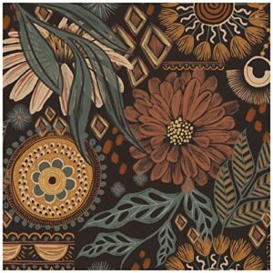 haokhome 93291 wallpaper peel and stick floral boho brown/peachpuff/green retro wall decor bathroom removable mural 17.7in x 9.8ft