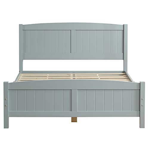nycsuoani Full Bed Frame No Box Spring Needed Full Pine Single-Layer Core Vertical Stripe Full-Board Curved Bed Head with The Same Bed Foot Wooden Bed 77.8 x 56.5 x 37.8 in. Gray