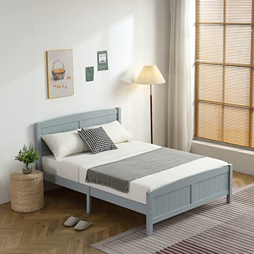 nycsuoani Full Bed Frame No Box Spring Needed Full Pine Single-Layer Core Vertical Stripe Full-Board Curved Bed Head with The Same Bed Foot Wooden Bed 77.8 x 56.5 x 37.8 in. Gray