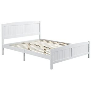 nycsuoani queen bed frame no box spring needed queen size single-layer core vertical stripe full-board curved headboard with the same bed tail wooden bed 82.6 x 62.8 x 37.8 in. white