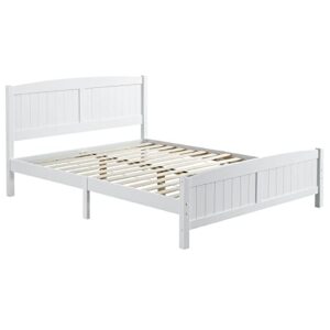 nycsuoani Queen Bed Frame No Box Spring Needed Queen Size Single-Layer Core Vertical Stripe Full-Board Curved Headboard with The Same Bed Tail Wooden Bed 82.6 x 62.8 x 37.8 in. White