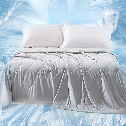 Kivik Cooling Comforter Queen, Cooling Down Alternative Duvet for Hot Sleepers, Soft Summer Duvet Insert for Night Sweats, Cool & Breathable Blanket, Grey 90x90 Inches
