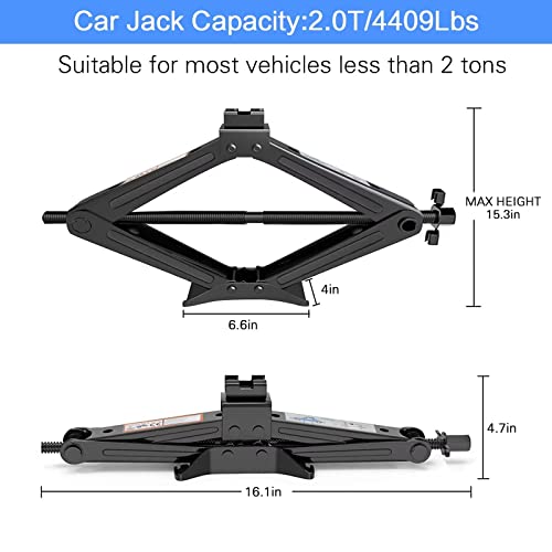 Car Jack Kit, Scissor Jack for Car, Max 2 Ton(4,409lbs) Capacity Car Jack Tire Jack Tool Kit with Saving Effort Ratchet Handle, Steel Scissor Lift Jack Car Kit for Auto