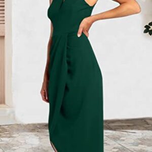 PRETTYGARDEN Women's One Shoulder Ruched Bodycon Dress 2023 Summer Cutout Slit Wrap Party Cocktail Midi Dresses (Green,Large)