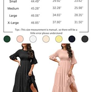 LILLUSORY Womens Summer Dresses Graduation Bridal Shower Flowy Smocked Ruffle Boho Modest 2023 Long Sundresses Trendy Casual Sun Dress with Sleeves White