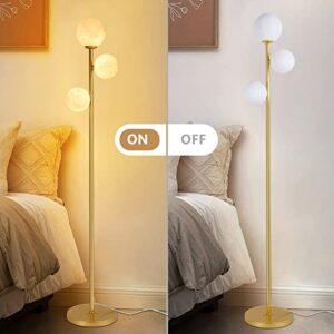 3 Globe Moon Floor Lamp for Living Room, Modern Gold Floor Lamp with 3D Printing Frosted Shade and LED Bulb, Mid Century Standing Lamp, 67" Metal Tall Pole Lamp for Bedroom Girls Room, Dresser, Office