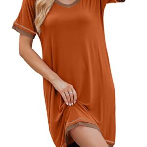 Ekouaer Women's Sleepshirt Short Sleeve Night Dress Soft Nightgown Loose Sleepwear(Caramel,L)