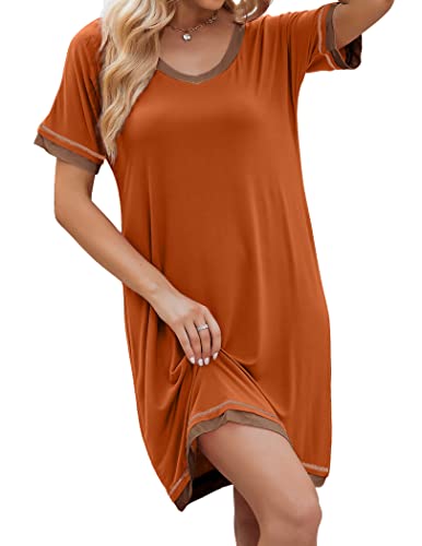 Ekouaer Women's Sleepshirt Short Sleeve Night Dress Soft Nightgown Loose Sleepwear(Caramel,L)