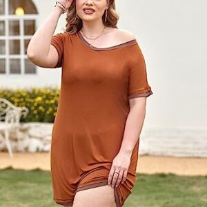 Ekouaer Women's Sleepshirt Short Sleeve Night Dress Soft Nightgown Loose Sleepwear(Caramel,L)