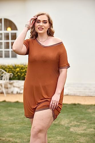 Ekouaer Women's Sleepshirt Short Sleeve Night Dress Soft Nightgown Loose Sleepwear(Caramel,L)