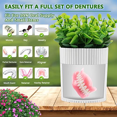 Denture Bath, Invisible Denture Case Designed As Artificial Eucalyptus Potted Plants, Denture Cup With Strainer For Retainer, Mouth Guard & Dentures, Perfect For Home Decoration…