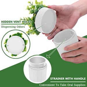 Denture Bath, Invisible Denture Case Designed As Artificial Eucalyptus Potted Plants, Denture Cup With Strainer For Retainer, Mouth Guard & Dentures, Perfect For Home Decoration…