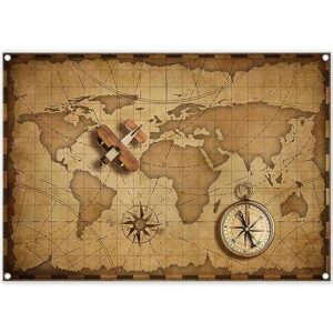 swepuck 84x60inch vintage world map backdrop airplane travel photography background kids birthday party decorations baby shower photo booth props