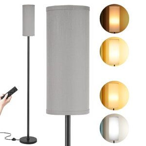 ambimall floor lamps for living room, modern floor lamp with remote control and stepless dimmable colors temperature & brightness (9w bulb included, gray lampshade)