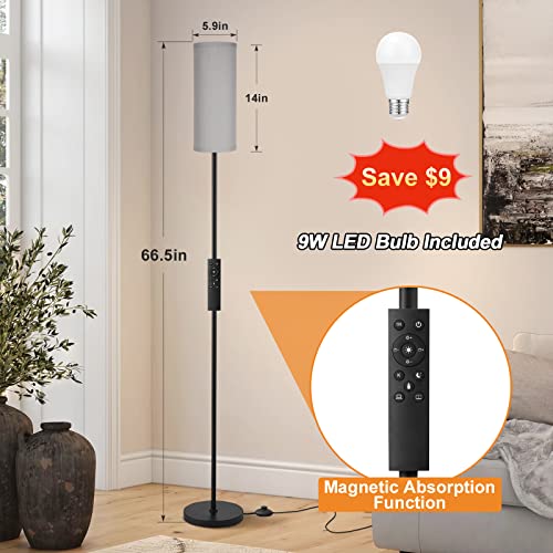 Ambimall Floor Lamps for Living Room, Modern Floor Lamp with Remote Control and Stepless Dimmable Colors Temperature & Brightness (9W Bulb Included, Gray Lampshade)