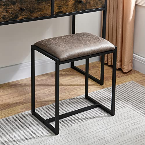 JESONVID Vanity Table with Upholstered Stool Set Makeup Dressing Table Desk with Tri-Fold Mirror 2 Drawers and Industrial Style Padded Stool for Bedroom Dressing Room 21304RC