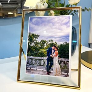 AhaGo Floating Picture Frame (Gold, 8"x10", 1 Set), For Multiple Photo Sizes (7x9, 6x8, 5x7), Vertical Adjustable Tabletop/Shelf Photo Frame, Classy Gift Choice for Halloween, Thanksgiving, Christmas, Home or Wedding Decoration