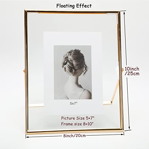 AhaGo Floating Picture Frame (Gold, 8"x10", 1 Set), For Multiple Photo Sizes (7x9, 6x8, 5x7), Vertical Adjustable Tabletop/Shelf Photo Frame, Classy Gift Choice for Halloween, Thanksgiving, Christmas, Home or Wedding Decoration
