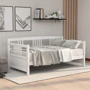 wooden daybed frame twin size, multifunctional full wooden slats support sofa bed, for bedroom living room for kids adults, white